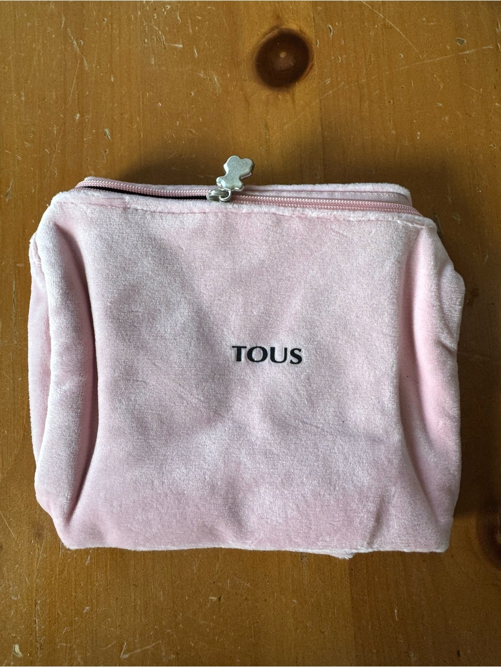 Tous Pink Velvet Bag with Bear Charm Zipper